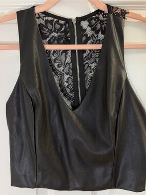 Bebe Black Faux Leather Lace-Back Sleeveless Top M
